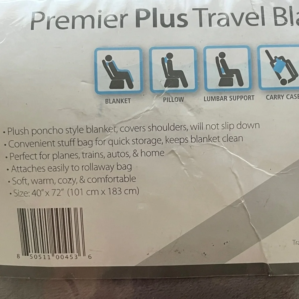 Premium Plus Travel Gray Blanket with Built in Stuff Bag Size 40” X 72”